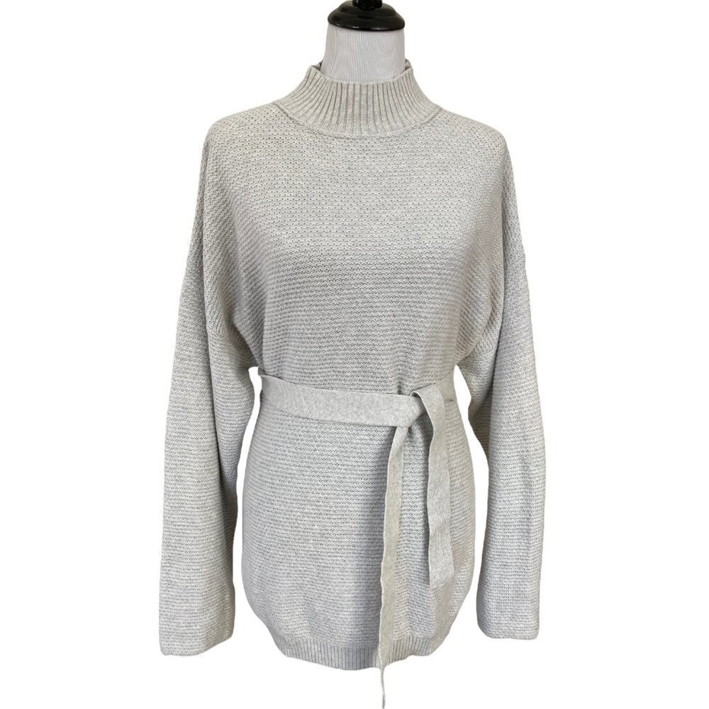 Free People Beach Light Gray Byron Oversized Pullover Sweater Tie Front Medium